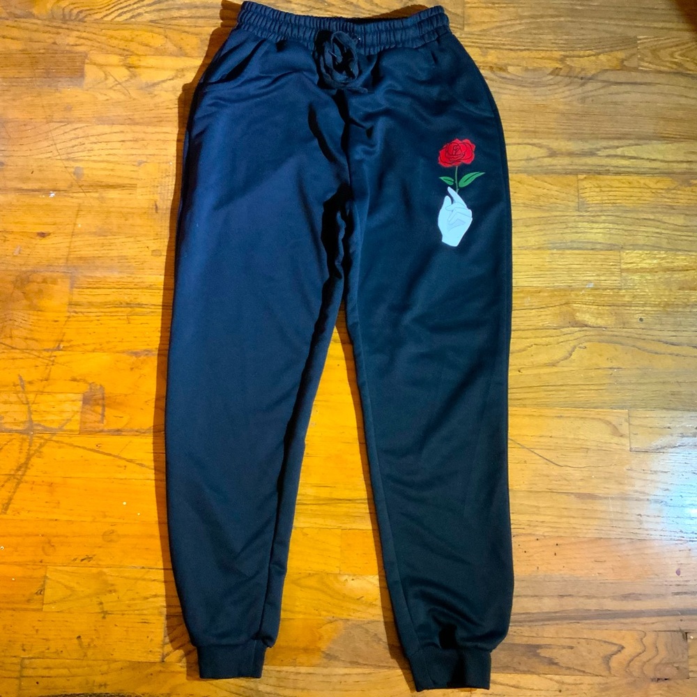 Mens Joggers with rose graphic